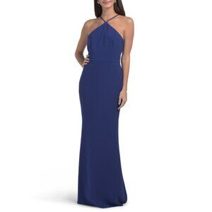 LIV FOSTER Royal Sapphire Sleeveless Halter Mermaid Gown